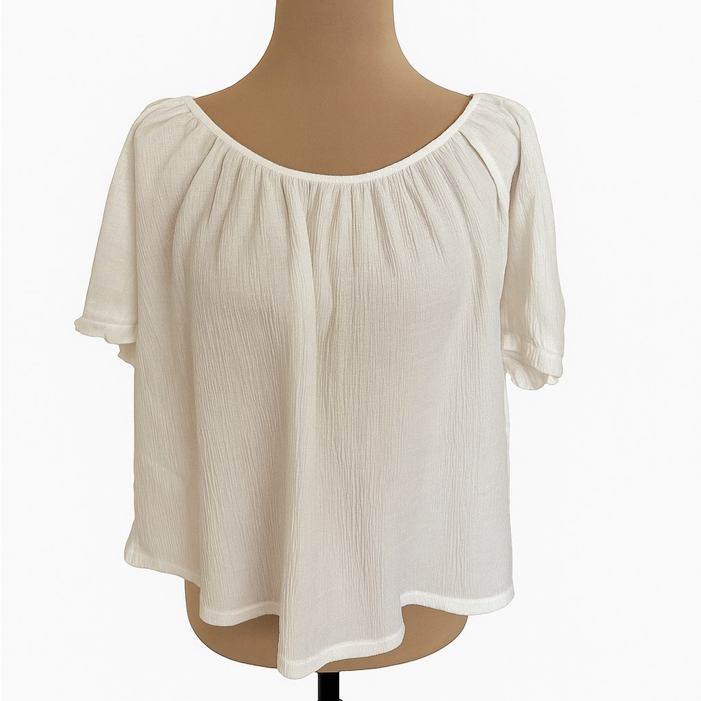 Madewell White Blouse with Gathered Neckline